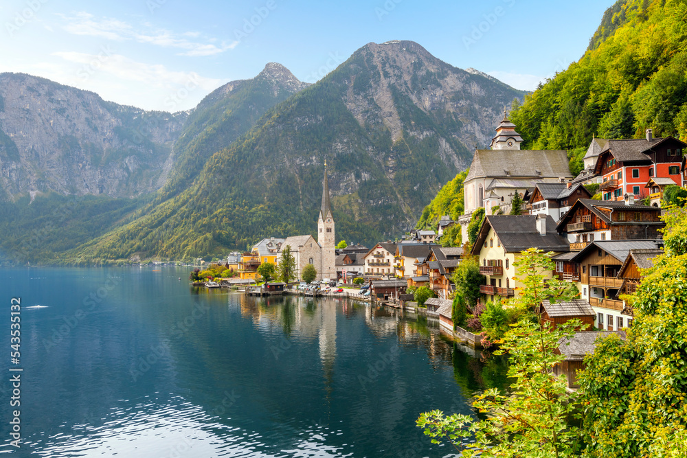 The Tyrolian village of Hallstatt, Austria, a village on Lake Hallstatt's western shore in Austria's mountainous Salzkammergut region. The Tyrolian village of Hallstatt, Austria, a village on Lake Hallstatt's western shore in Austria's mountainous Salzkammergut region.