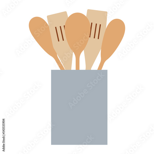 simple flat wooden brown set of spoons in a gray jar