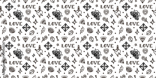 monochrome Old School Style Pattern for Valentine s Day.