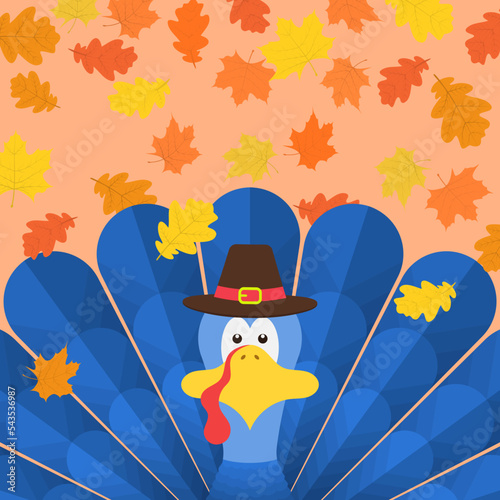Thanksgiving banner. Cartoon turkey bird. Vector background