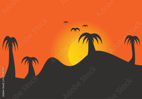 Vector Sunset Mountain Simple Design Background Orange Silhouette graphic illustration vector sunset sunrise