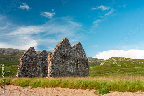 Calda House ruins and beach at Loch Assynt,Historical landmark,Lairg,Highlands of Scotland,UK. photo