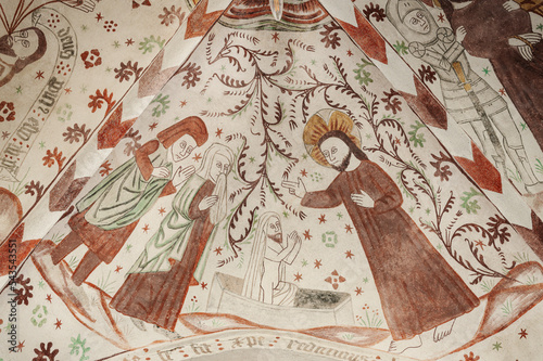500 years old fresco depicting the Raising of Lazarus, the Four-Days Dead photo