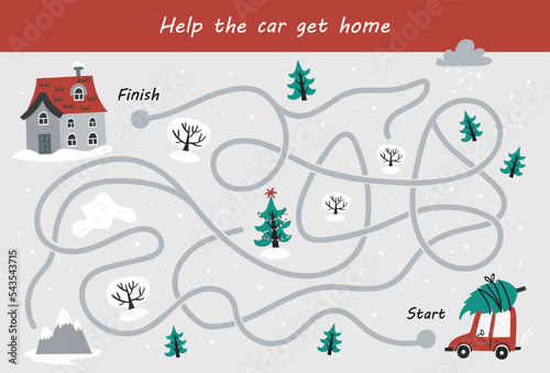 Christmas Maze game for preschool children. Help the truck get to his house.