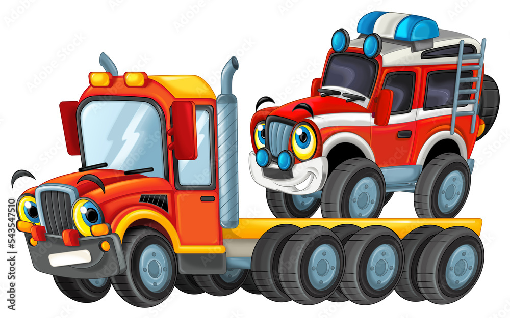 happy cartoon tow truck driver with car isolated on white illustration happy cartoon tow truck driver with car isolated on white illustration