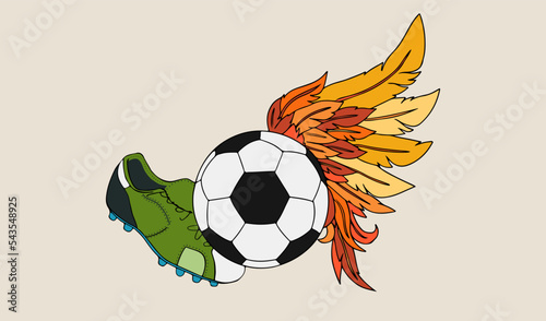 Colorful Fifa World Cup Qatar 2022 banner with football boots and ball. Vector illustration of a soccer championship