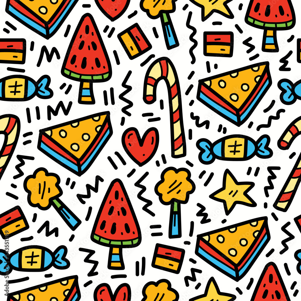 Food doodle cartoon illustration pattern design