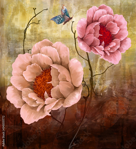 Abstract art colorful flowers  painting. Spring multicolored illustration.