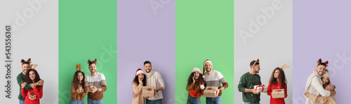 Set of happy couple on colo...