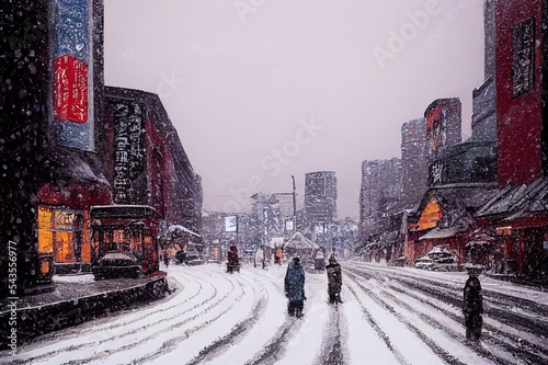 cityscape of Sapporo city in snowy day with copy space, Hokkaido, Japan, winter season. photo