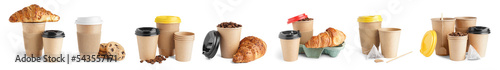 Set of paper cups with coff...