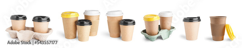 Collage of paper cups on wh...