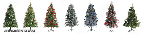 Set of beautiful decorated Christmas trees isolated on white