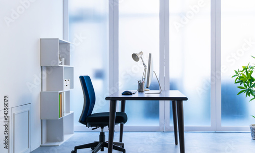 Canvastavla Interior of empty clean office. desk work.