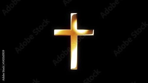 Gold christian cross on black background