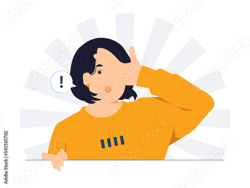 Woman Shocked, Startled, speechless, witness something, cover mouth with hands, looking at you, gasping astounded with revelation, hear stunning gossip concept illustration