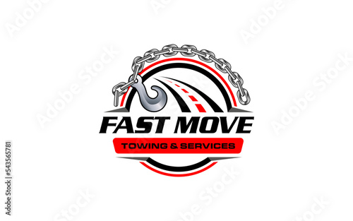 Illustration vector graphic of towing truck service logo design suitable for the automotive company