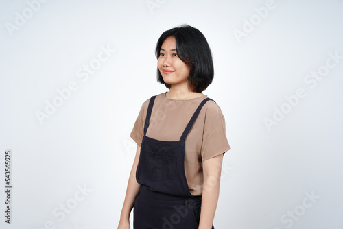 Smile and Looking Away of Beautiful Asian Woman Isolated On White Background