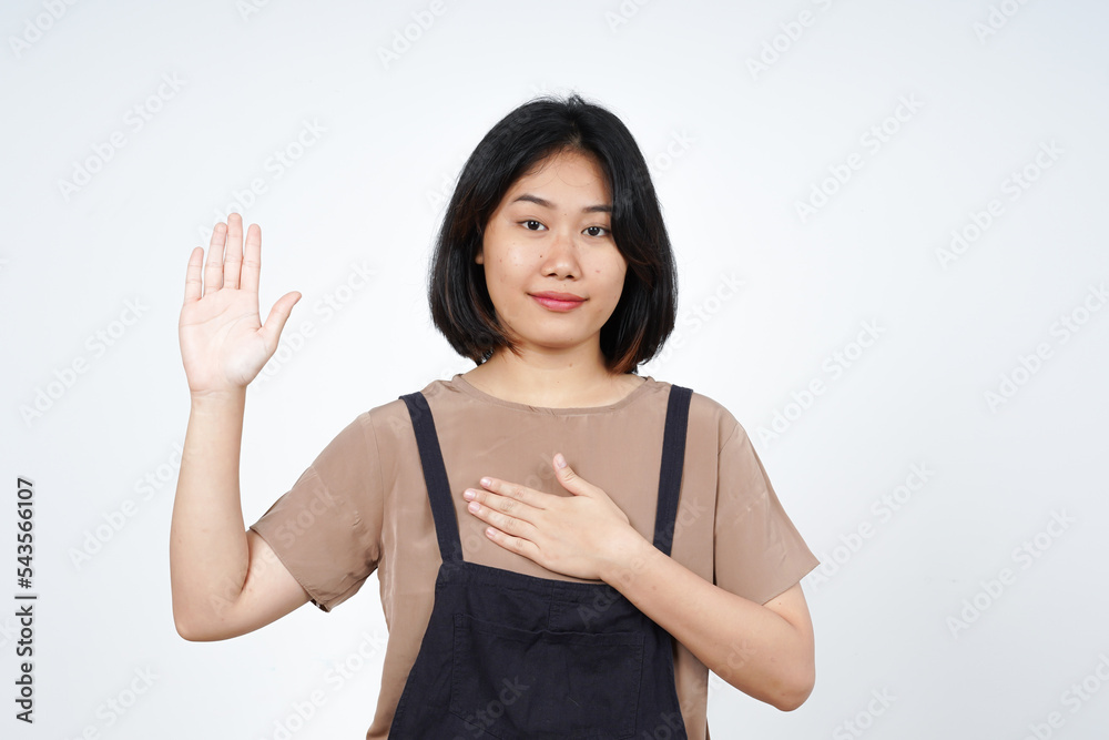 Swearing gesture of Beautiful Asian Woman Isolated On White Background Swearing gesture of Beautiful Asian Woman Isolated On White Background