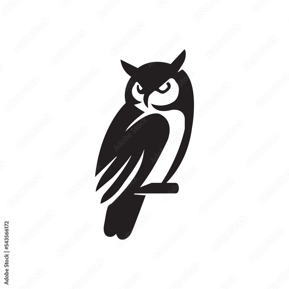 elegant wise owl bird perch logo, icon, symbol design illustration