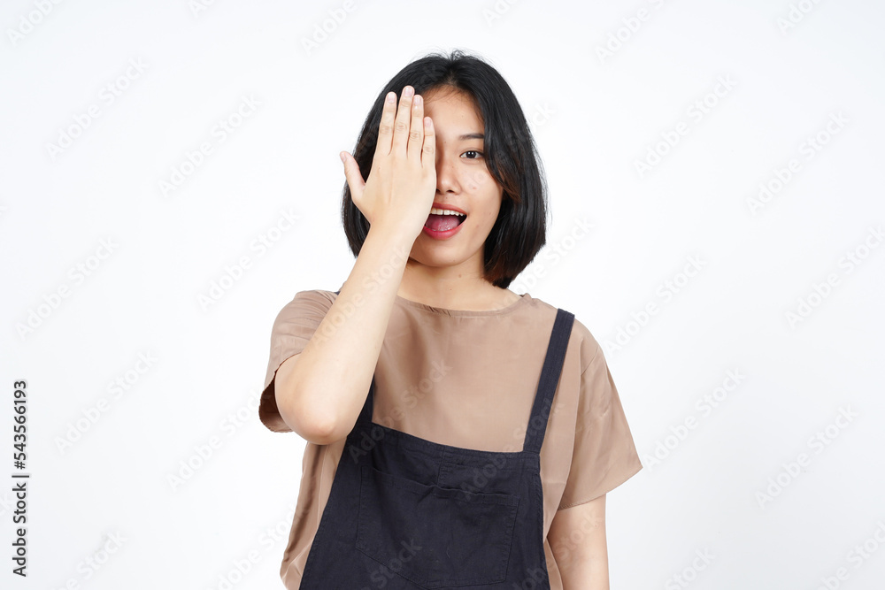 Smile and Covering Half Face of Beautiful Asian Woman Isolated On White Background Smile and Covering Half Face of Beautiful Asian Woman Isolated On White Background