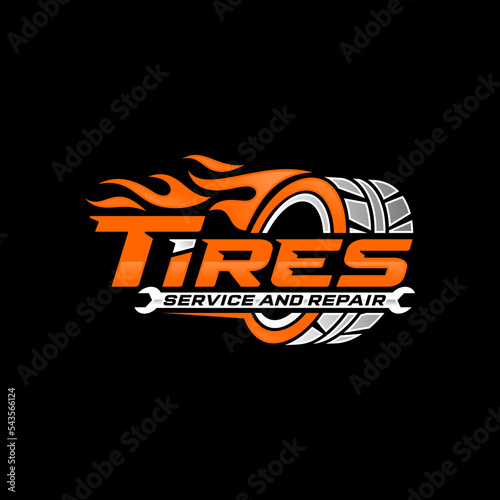 Car wheel in fire flame. tires vector logo design template.