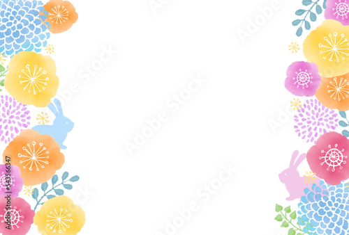 Scandinavian style watercolor touch flower and rabbit frame