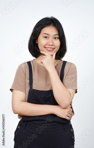 Smile and Looking at camera of Beautiful Asian Woman Isolated On White Background © Sino Images Studio
