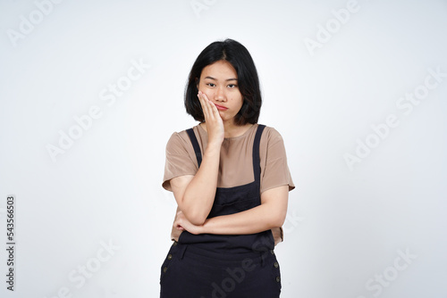 Boring gesture of Beautiful Asian Woman Isolated On White Background © Sino Images Studio