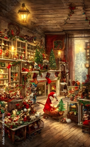 The Christmas toy factory is a bustling place. There are elves running around, putting the finishing touches on toys. The conveyor belt is moving rapidly, and there are piles of presents waiting to be