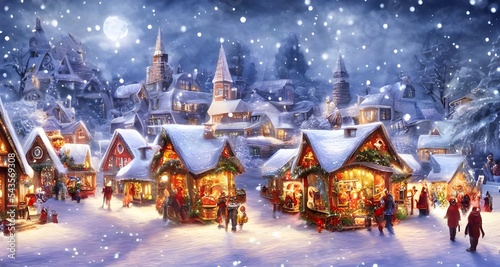 The winter christmas village is a beautiful scene. The houses are all covered in snow, and the Christmas lights make it sparkle. It's so peaceful and quiet, you can almost hear the gentle falling of t