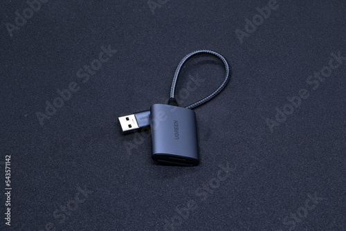 Foto Micro SD memory adapter on black background