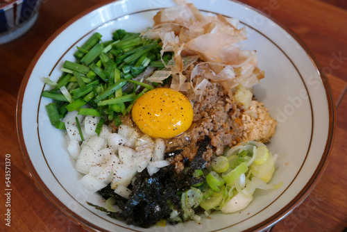 Japanese-style ramen made with egg yolk and minced meat
