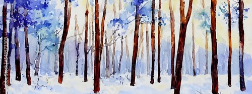 Obraz na płótnie A watercolor winter forest is a beautiful sight