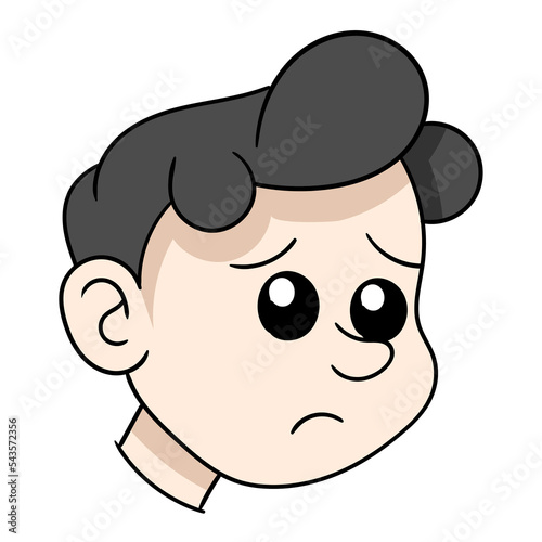 illustration of a boy head with a sad face pensive