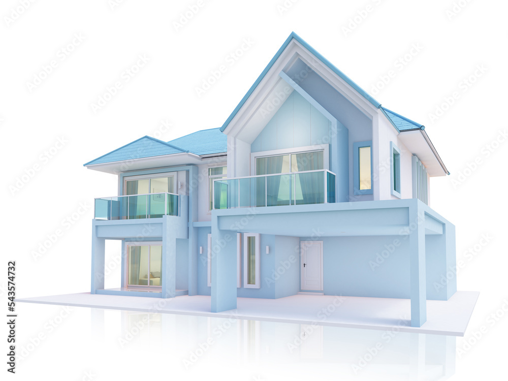 3D illustration house modern style blue