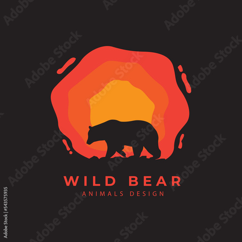 Bear silhouette logo with sunset  design vector illustration