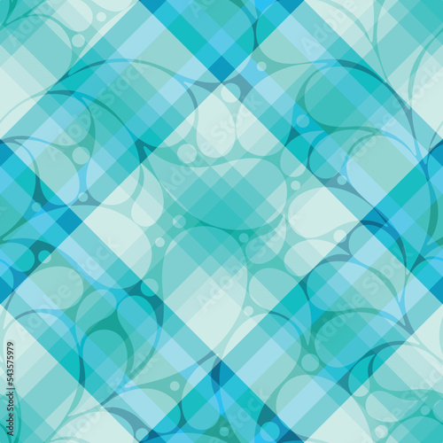 Abstract diagonal striped seamless pattern with white, green strips and paisley, vector eps 10
