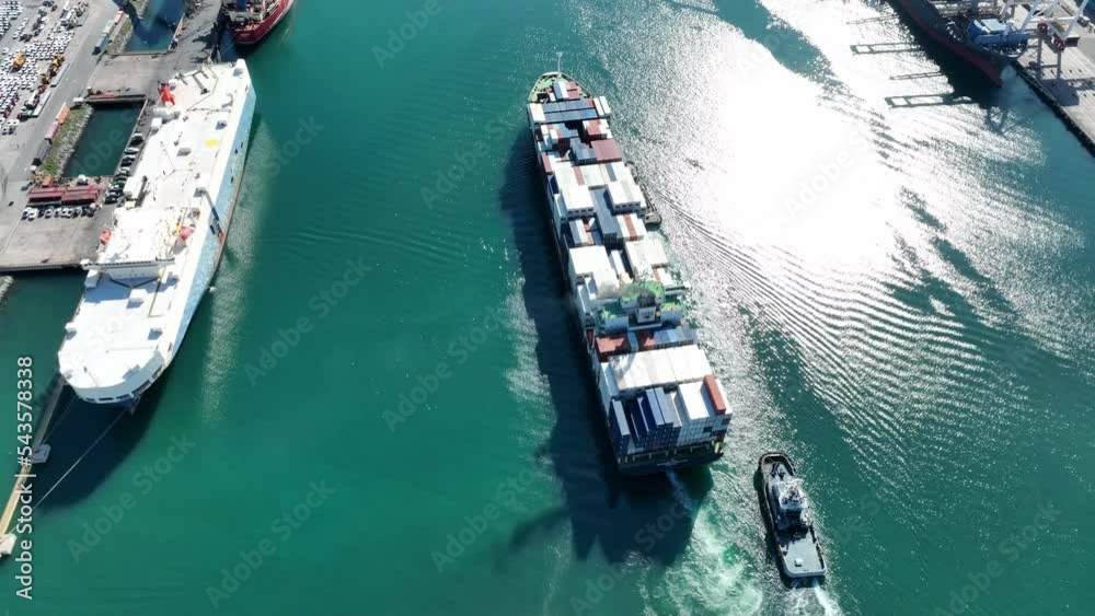 Cargo Container Ship running to international shipyard concept import. Logistics transportation shipping by Sea By Ship Cargo Container Ship running to international shipyard concept import. Logistics transportation shipping by Sea By Ship