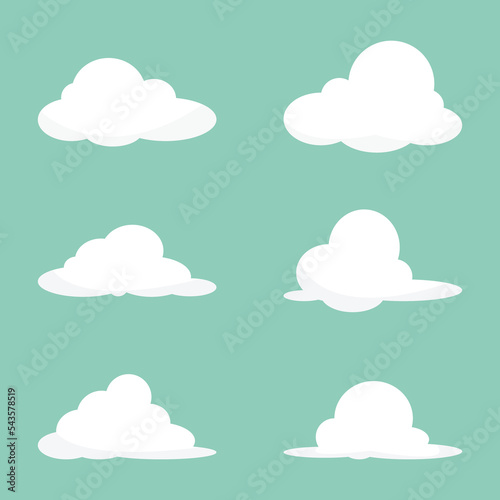 six white cloud cartoon object on blue background, vector illustrator