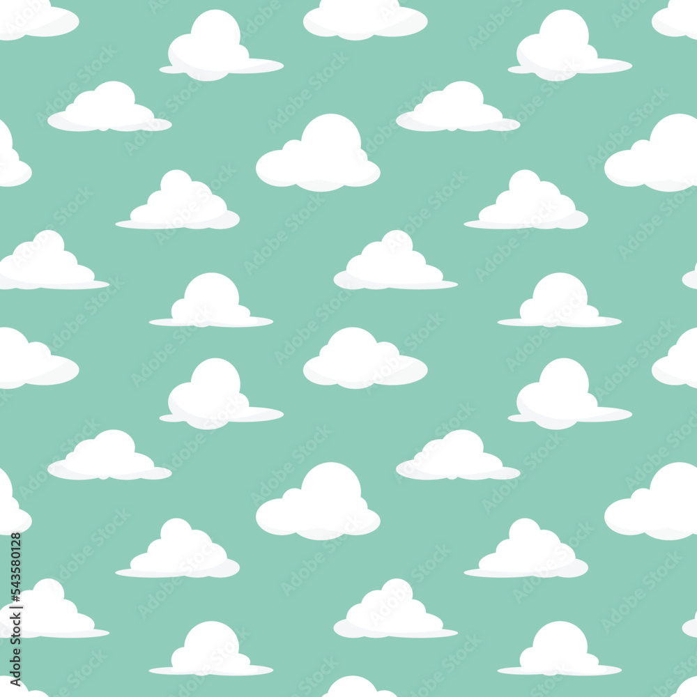 six shapes of white cloud cartoon object seamless pattern on blue background, vector illustrator six shapes of white cloud cartoon object seamless pattern on blue background, vector illustrator