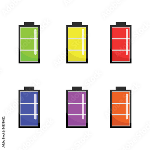 six colour of mobile phone, cell phone, battery charge indicator icons, object, vector illustrator