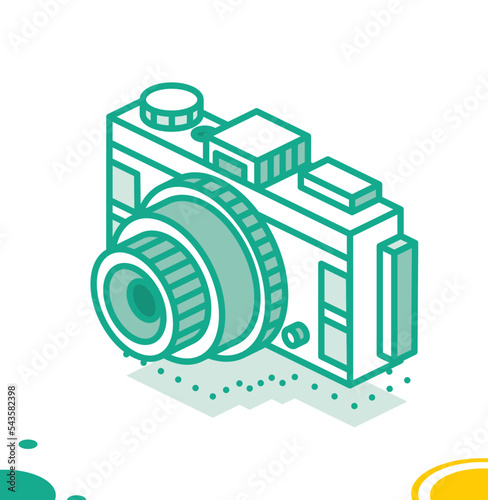 Digital Photo Camera Isolated on White. Isometric Outline Icon.