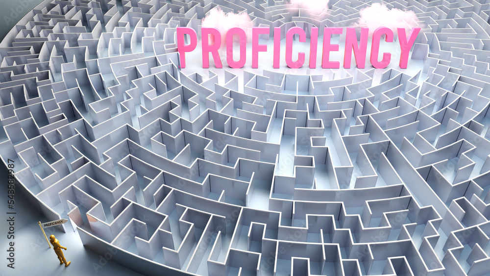 Proficiency and a difficult path, confusion and frustration in seeking it, hard journey that leads to Proficiency,3d illustration Proficiency and a difficult path, confusion and frustration in seeking it, hard journey that leads to Proficiency,3d illustration