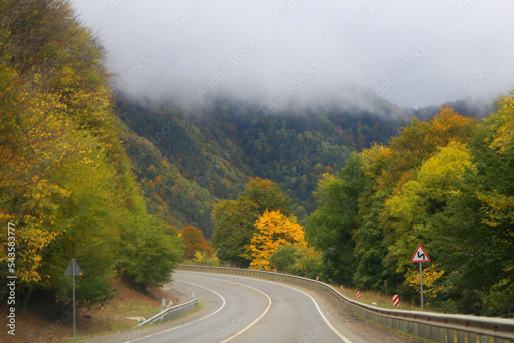 Mountain roads in autumn in the Caucasus