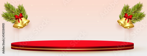 merry christmas event banner with 3d podium for product display
