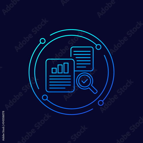 audit icon with documents, linear design