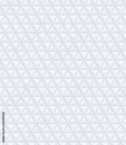 Seamless pattern with three dimensional triangular shapes in white. 3D geometric tile texture.