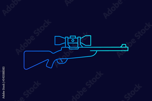 Hunting rifle with optical sight line vector icon
