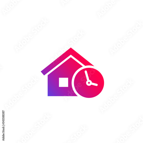 house and time, clock icon on white